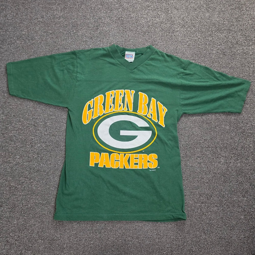 Vintage Green Bay Packers Shirt Mens Medium NFL Football V-Neck NFL Sport Attack
